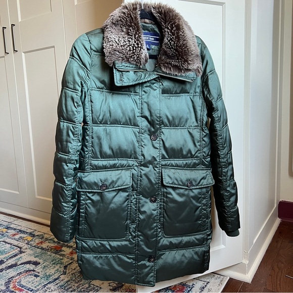 Lands' End Jackets & Blazers - Lands' End Women's Forest Green PrimaLoft Insulated Puffer Coat Faux Fur Collar